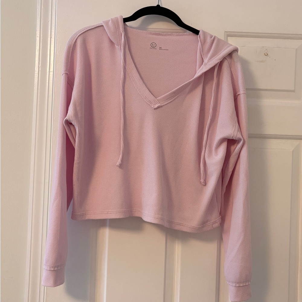 Gilly Hicks Pink V-Neck Waffle Hooded Top Size XS